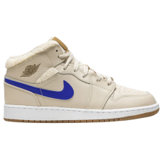 Кроссовки Nike Air Jordan 1 Mid GS Fleece Pearl White с мехом