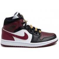Кроссовки Nike Air Jordan 1 Mid Se Black Dark Beetroot черно-белые с бордовым