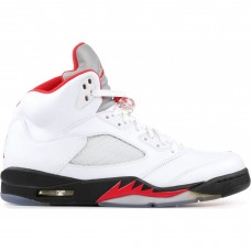 Кроссовки Nike Air Jordan 5 Retro White Fire Red Black белые